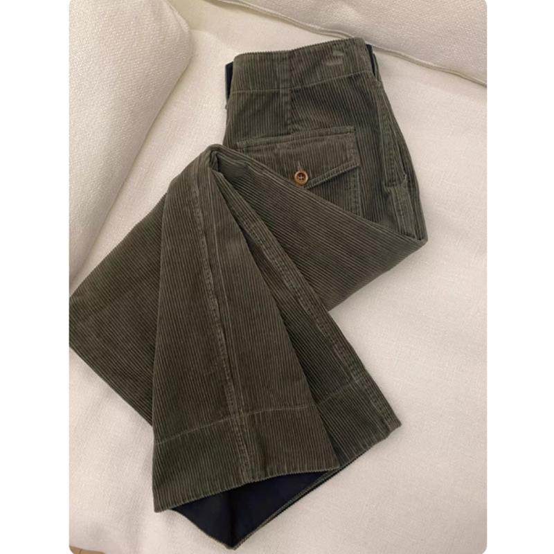 CHAO级推荐！军绿色宽松灯芯绒休闲裤女秋冬复古高腰百搭阔腿裤子,淘宝优惠券,粉丝福利购,淘宝优惠卷