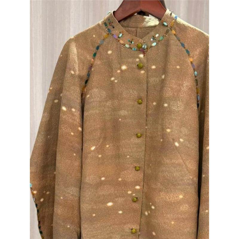 高端小资法式别致上衣姜黄色钉珠亮片衬衫女秋高级感轻奢减龄洋气,淘宝优惠券,粉丝福利购,淘宝优惠卷