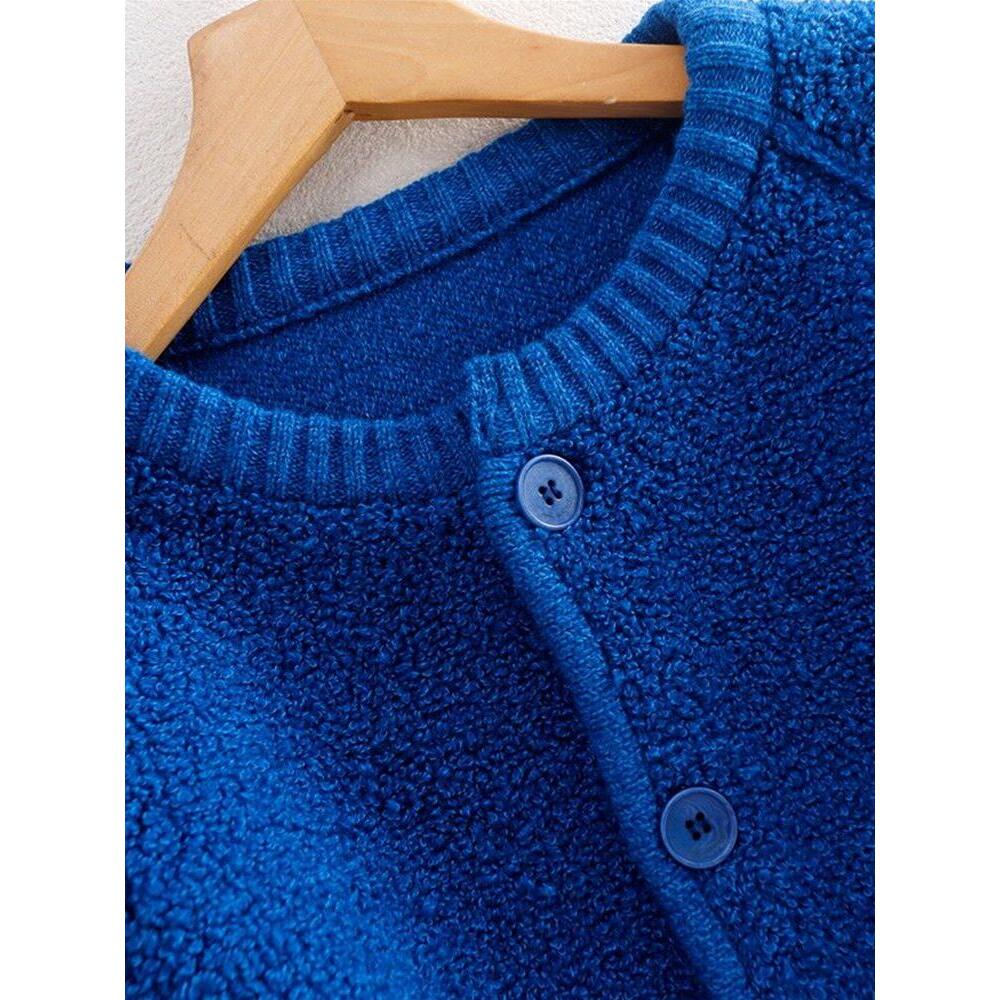 韩系克莱因蓝巨显白圈圈纱毛衣外套女高级感宽松软糯羊毛针织开衫 - 图0