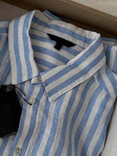 Women's blue striped high-studded linen shirt