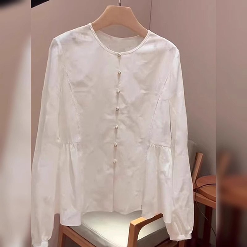CHAO级！设计感漂亮气质白色娃娃小衫上衣女法式温柔风衬衫春,淘宝优惠券,粉丝福利购,淘宝优惠卷