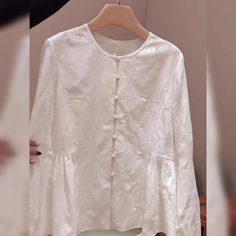 CHAO级！设计感漂亮气质白色娃娃小衫上衣女法式温柔风衬衫春,淘宝优惠券,粉丝福利购,淘宝优惠卷