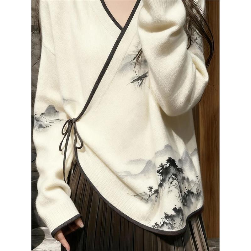 新中式禅意国风毛衣气质高级感超好看宽松针织上衣女2025秋季新款 - 图1