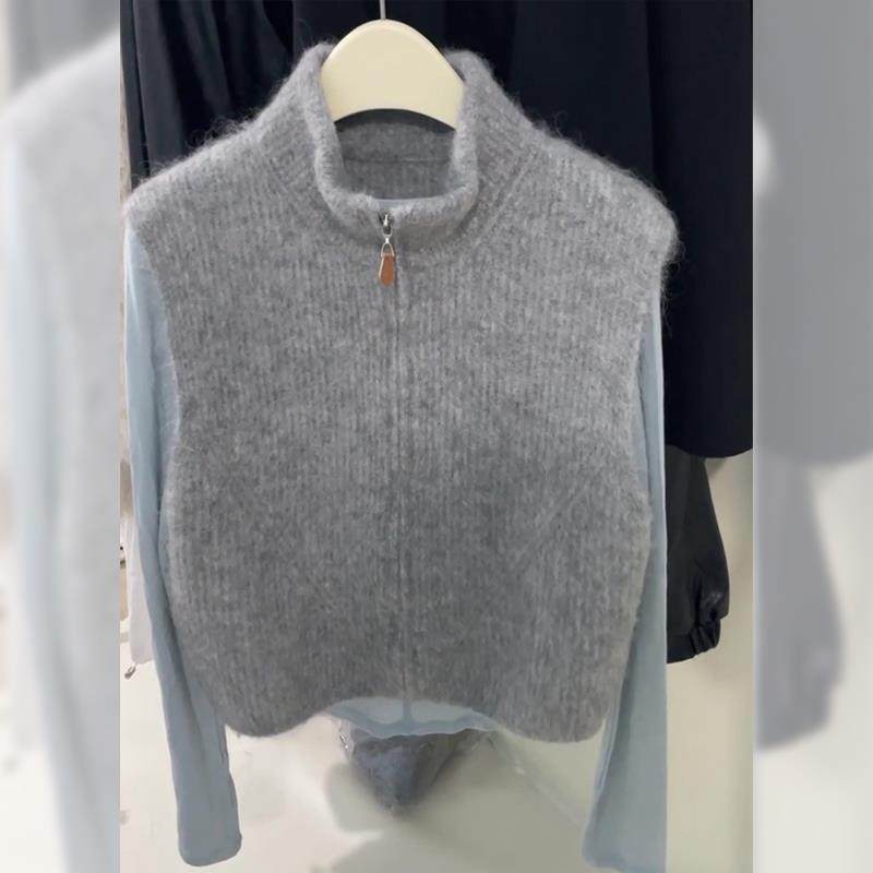 怒推！舒适简约高领双拉链针织马甲女冬季气质百搭显瘦打底衫背心,淘宝优惠券,粉丝福利购,淘宝优惠卷