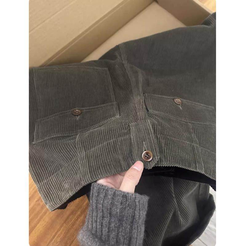 CHAO级推荐！军绿色宽松灯芯绒休闲裤女秋冬复古高腰百搭阔腿裤子,淘宝优惠券,粉丝福利购,淘宝优惠卷