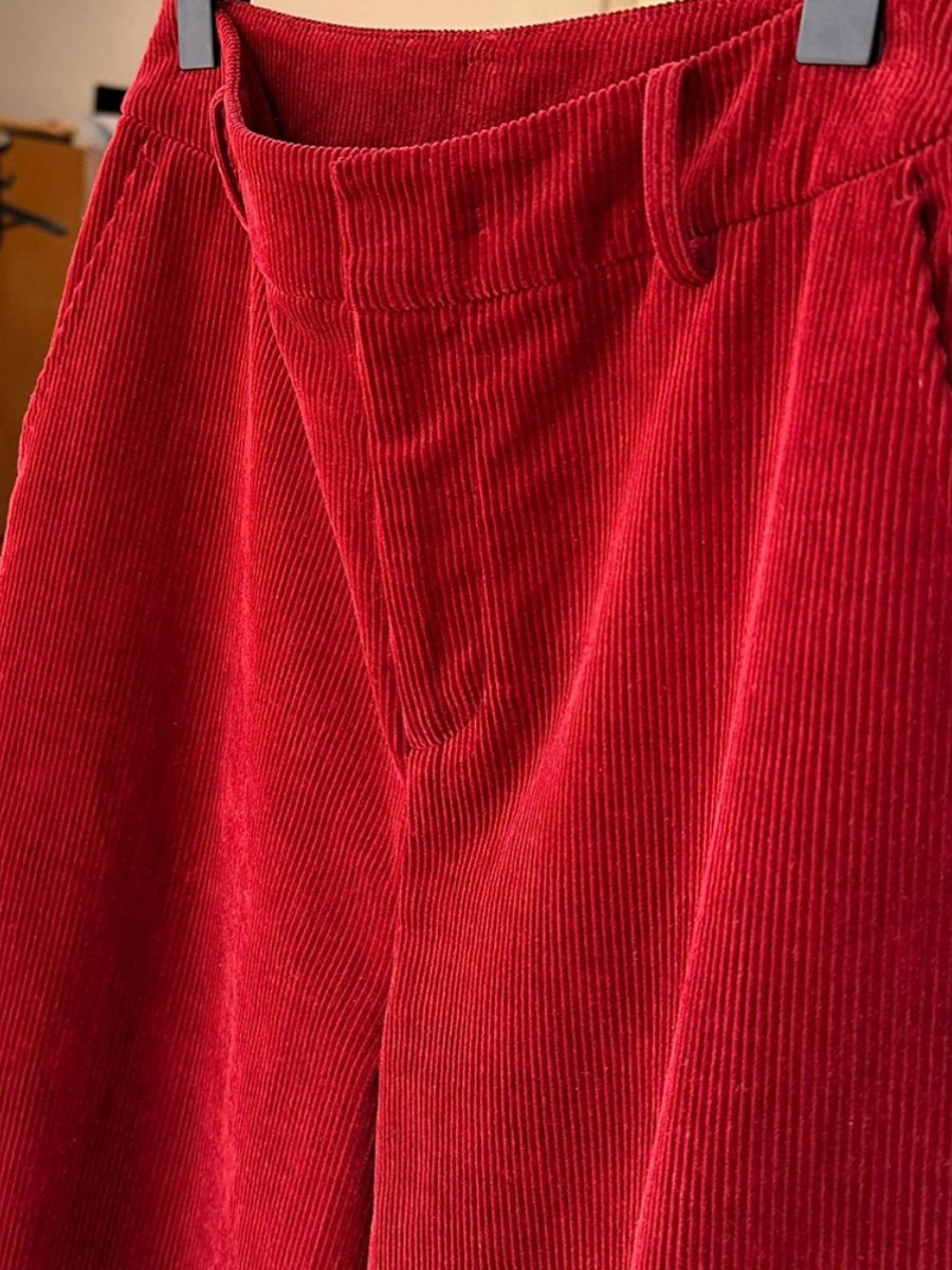 品牌专柜高端女装外贸复古红色灯芯绒阔腿裤直筒高级感休闲长裤女,淘宝优惠券,粉丝福利购,淘宝优惠卷