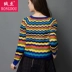 Mùa xuân 2019 nữ retro kích thước lớn áo len nữ dài tay màu khăn choàng ngắn áo len mỏng áo len - Đan Cardigan