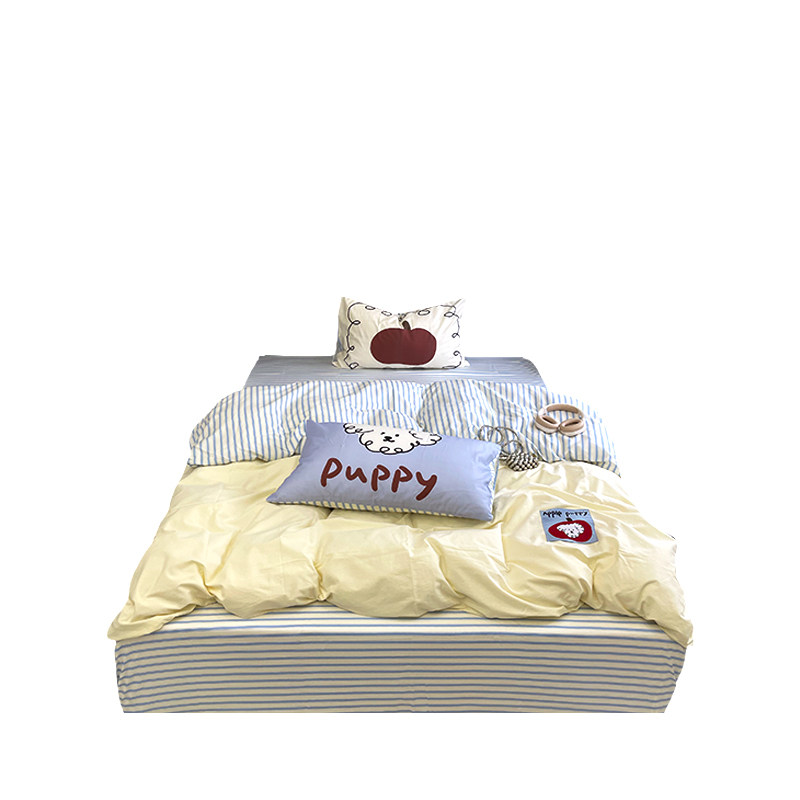 花田小汐 小白狗 可爱水洗棉全棉四件套纯棉床单床笠款被套三件套,淘宝优惠券,粉丝福利购,淘宝优惠卷