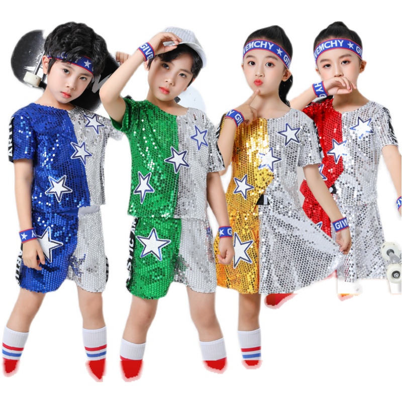 儿童演出服亮片嘻哈街舞套装现代爵士舞男女啦啦队操舞蹈表演服装