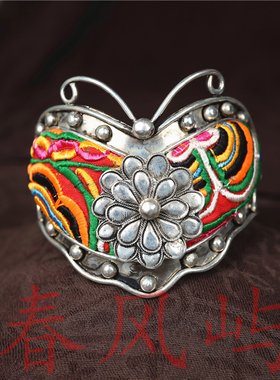 民族风苗银老绣刺绣蜡染手工饰品