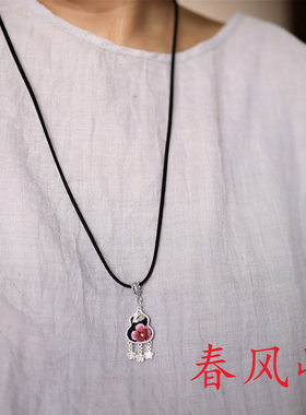 民族风刺绣老绣福禄葫芦吊坠项链