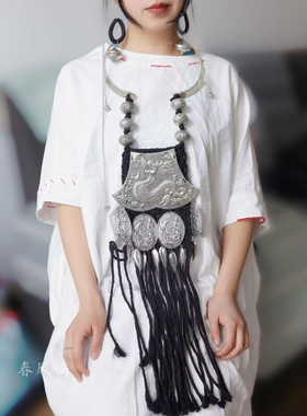 镀银手工苗银编织龙图腾项圈