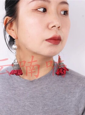 新中式复古仿老银吊坠短款耳环