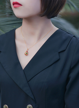 儒匪窝和田碧玉葫芦银鎏金镶玉坠