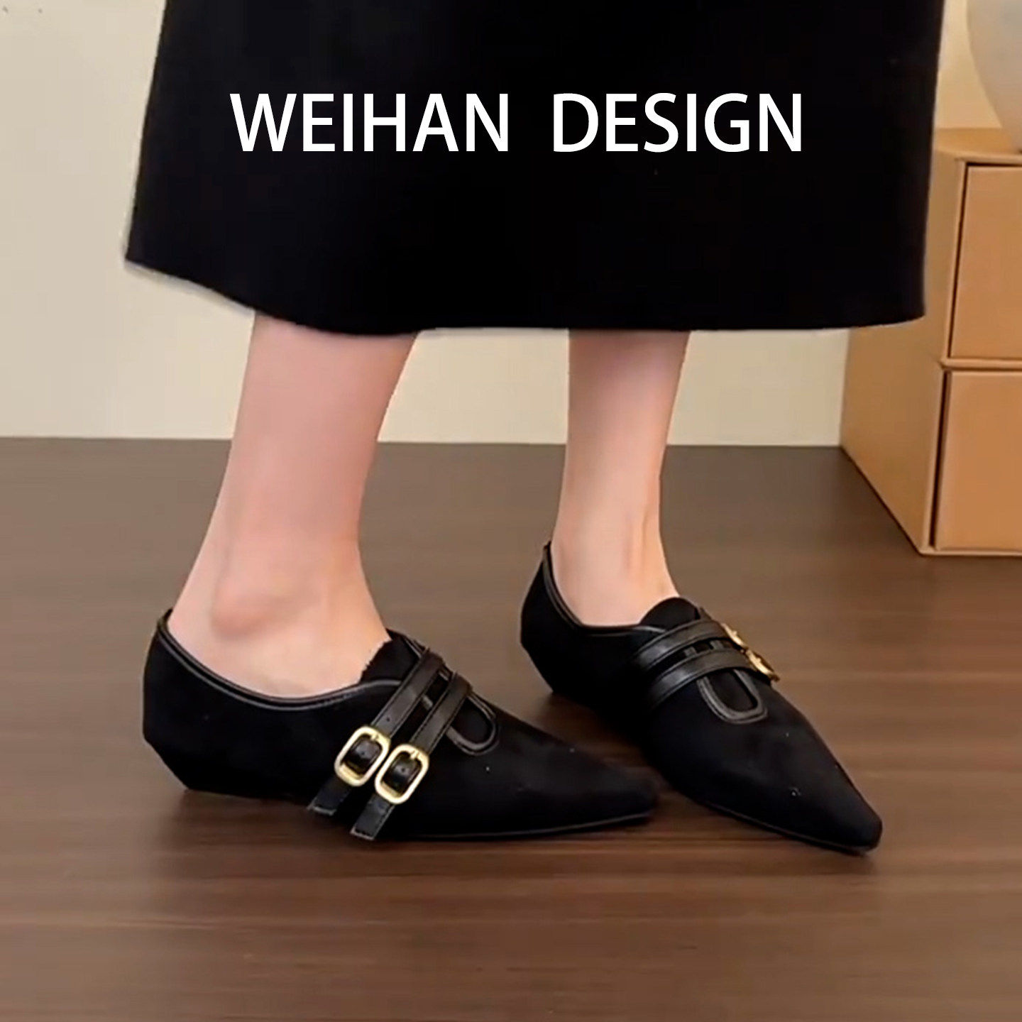 羊皮版！黑色坡跟尖头加绒单鞋女皮带扣保暖玛丽珍鞋晚晚风通勤鞋,淘宝优惠券,粉丝福利购,淘宝优惠卷