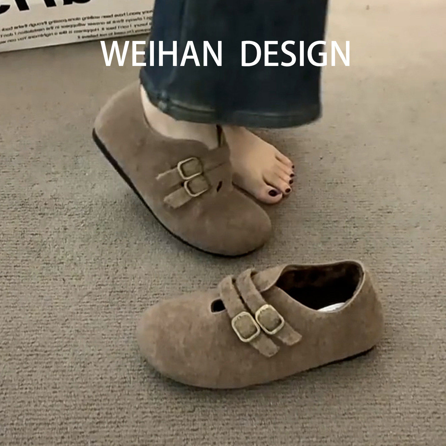 羊皮版！复古双扣带厚底勃肯鞋休闲一脚蹬懒人单鞋加绒保暖棉鞋女,淘宝优惠券,粉丝福利购,淘宝优惠卷