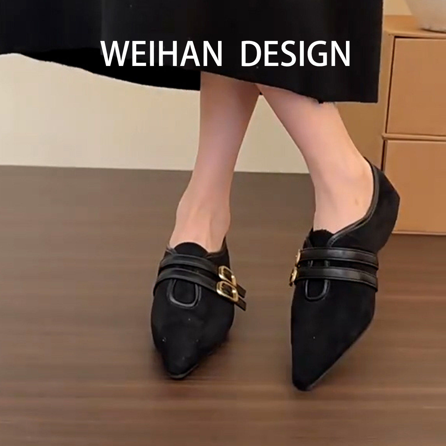 羊皮版！黑色坡跟尖头加绒单鞋女皮带扣保暖玛丽珍鞋晚晚风通勤鞋,淘宝优惠券,粉丝福利购,淘宝优惠卷