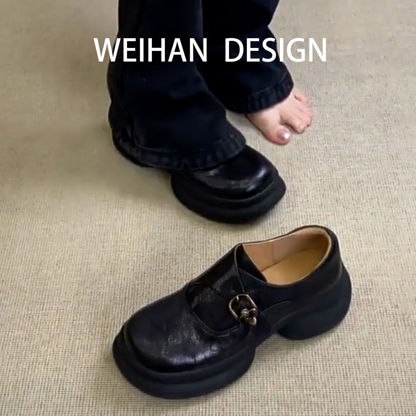 羊皮版！学院风厚底松糕小皮鞋女真皮一脚蹬乐福鞋小个子增高单鞋,淘宝优惠券,粉丝福利购,淘宝优惠卷