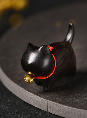 手工摆件桌面黑檀可爱猫