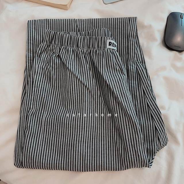 South Korea synchronous ~ Ins can wear Korean-style striped home clothes, pure cotton pajamas, loose casual pocket trousers