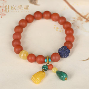 欧采妮 天然蜜蜡南红手串女款琥珀手链密蜡男士单圈波罗的海配珠