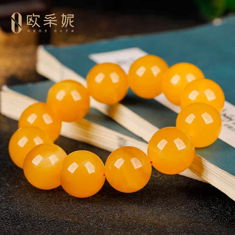 欧采妮天然蜜蜡手串鸡油黄满蜜手链 oucerny欧采妮手饰
