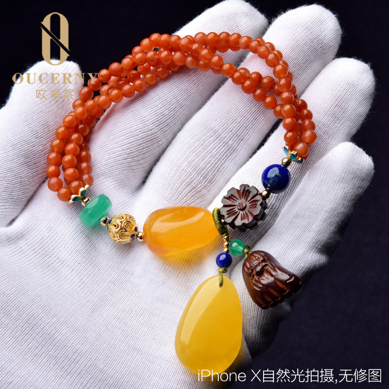 欧采妮保山南红蜜蜡配珠手串手链 oucerny欧采妮手饰