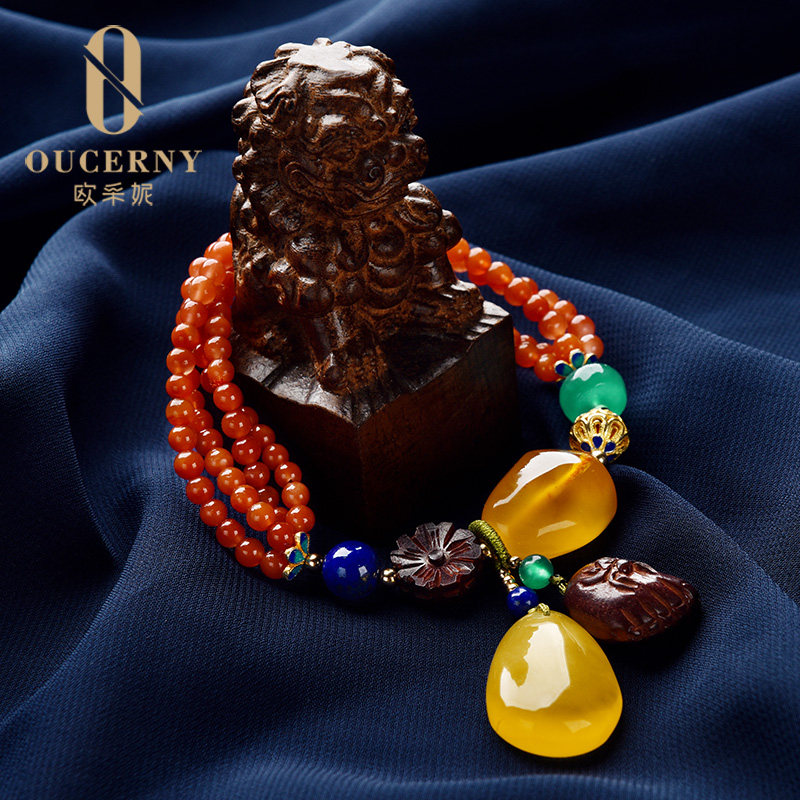 欧采妮保山南红蜜蜡配珠手串手链 oucerny欧采妮手饰