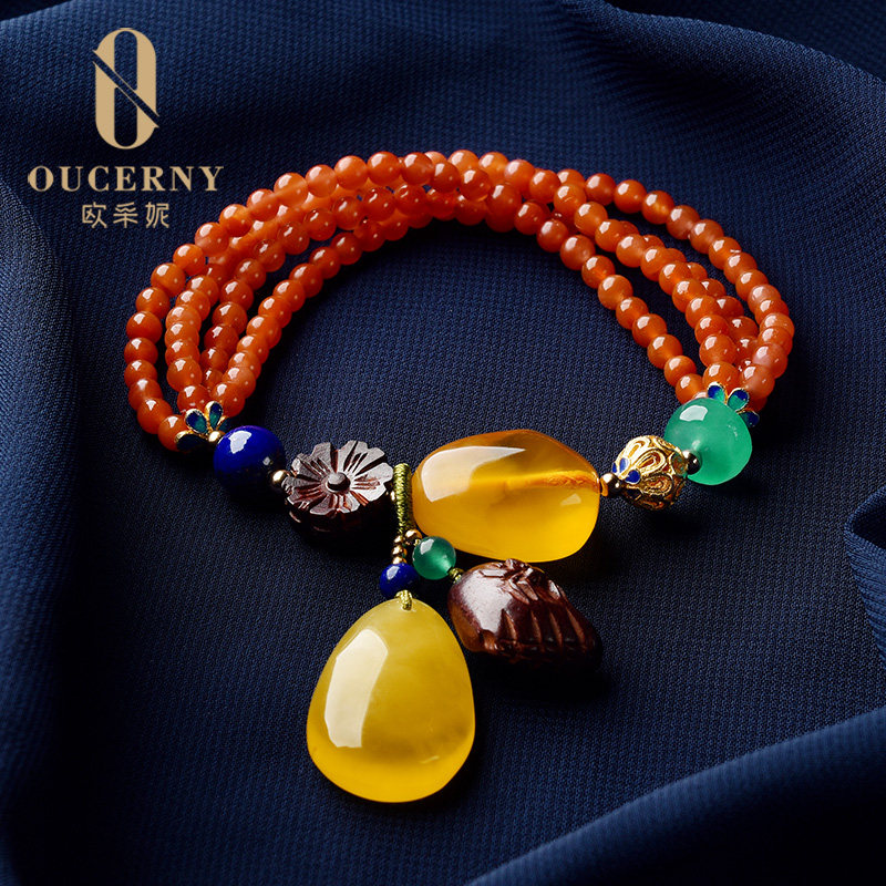 欧采妮保山南红蜜蜡配珠手串手链 oucerny欧采妮手饰