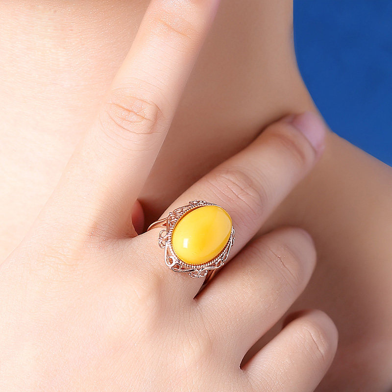 欧采妮天然波罗的海18k玫瑰金戒指 oucerny欧采妮手饰