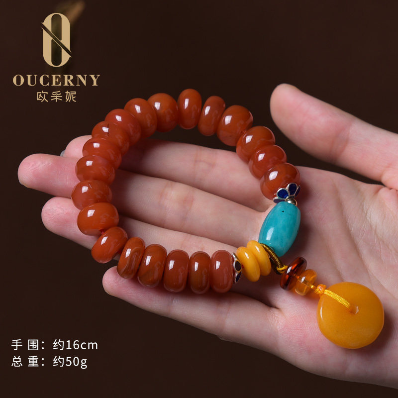欧采妮天然南红手串南红玛瑙平安扣 oucerny欧采妮手饰