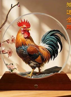 松鹤延年内雕水晶摆件乔迁家居客厅装饰招财工艺送礼桌面摆台七彩