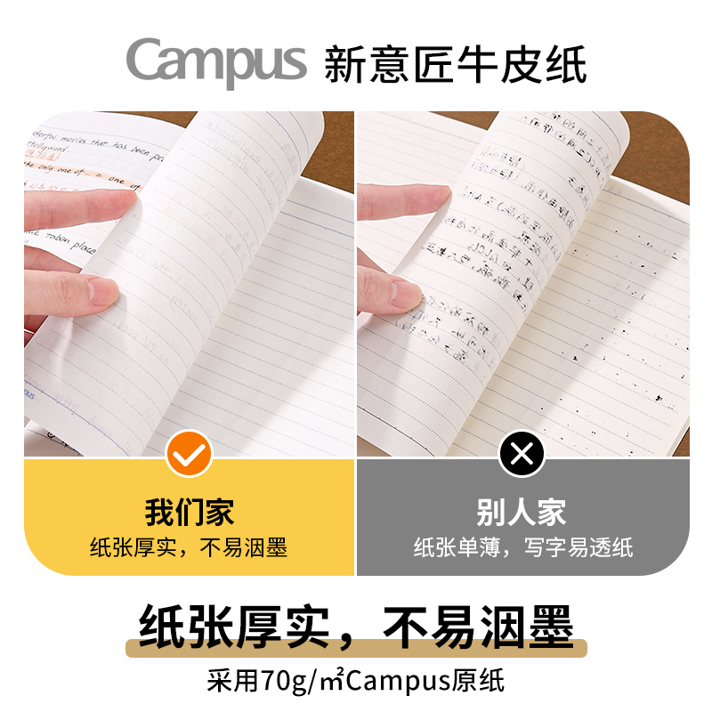 官方旗舰店日本kokuyo国誉Campus无线装订本新意匠牛皮纸记事本中学生女日记本无线胶装点线本子a5/b5-图0