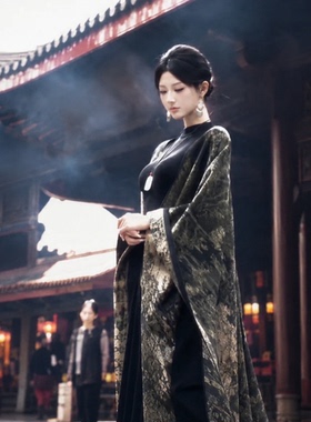 新中式双面暗纹大披肩外搭