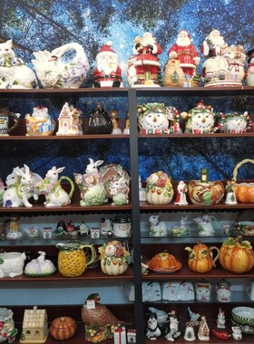 清仓特价瑕疵外贸纯手绘釉下彩布鲁瓷卡通家居饰品创意小摆件