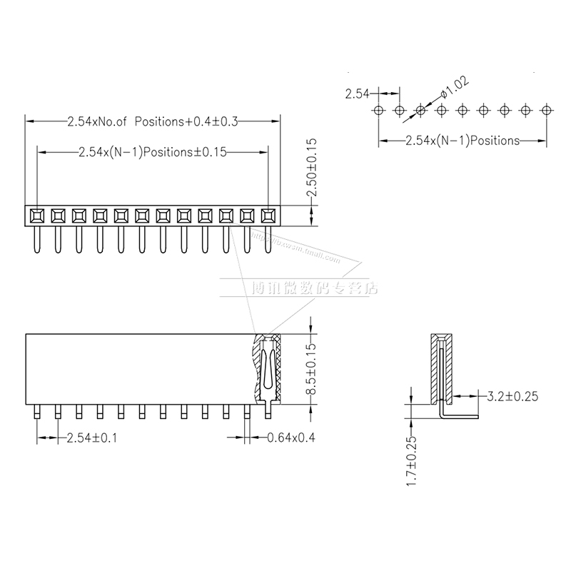 2.54mm间距弯针排母单排双排90度弯脚插座排针母座2 3 4 5 6 7 8P-图2