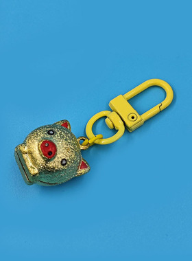 卡通金色小猪铃铛钥匙扣挂件
