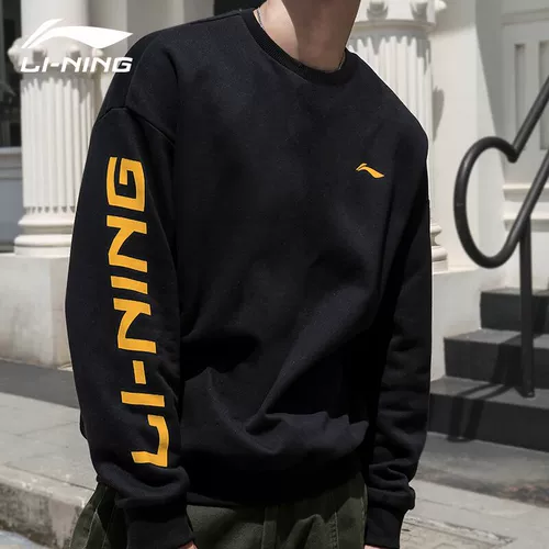Li Ning, демисезонная толстовка подходит для мужчин и женщин, флисовый лонгслив с круглым воротником, спортивный костюм, оверсайз, для влюбленных