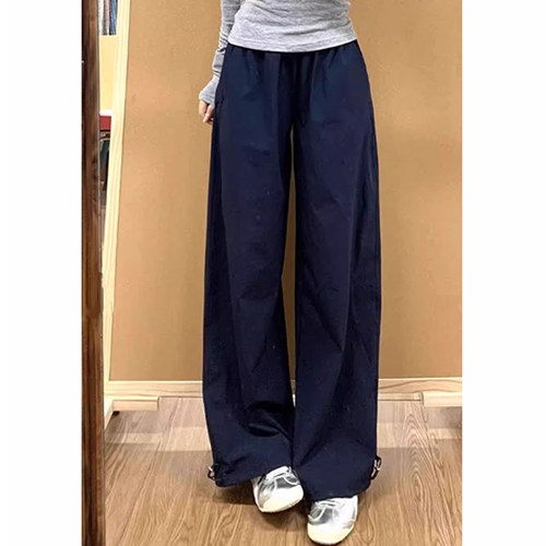 175高个子雾霾蓝色速干工装裤女2025新款宽松直筒休闲阔腿运动裤 - 图0