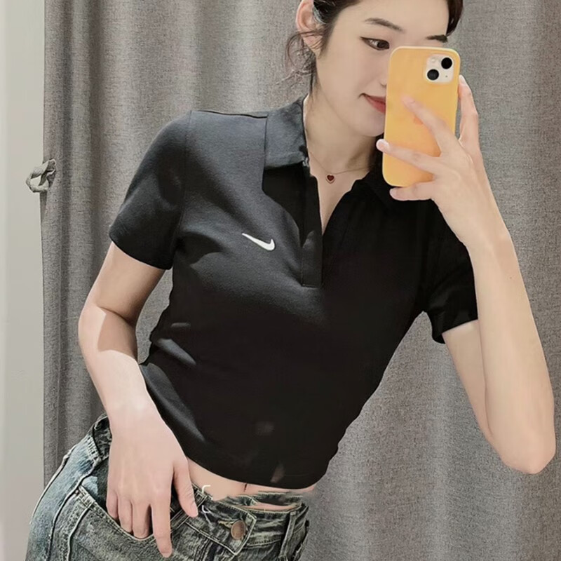 Nike耐克短袖T恤女夏针织刺绣翻领polo衫运动服短款上衣潮DV7885 - 图0