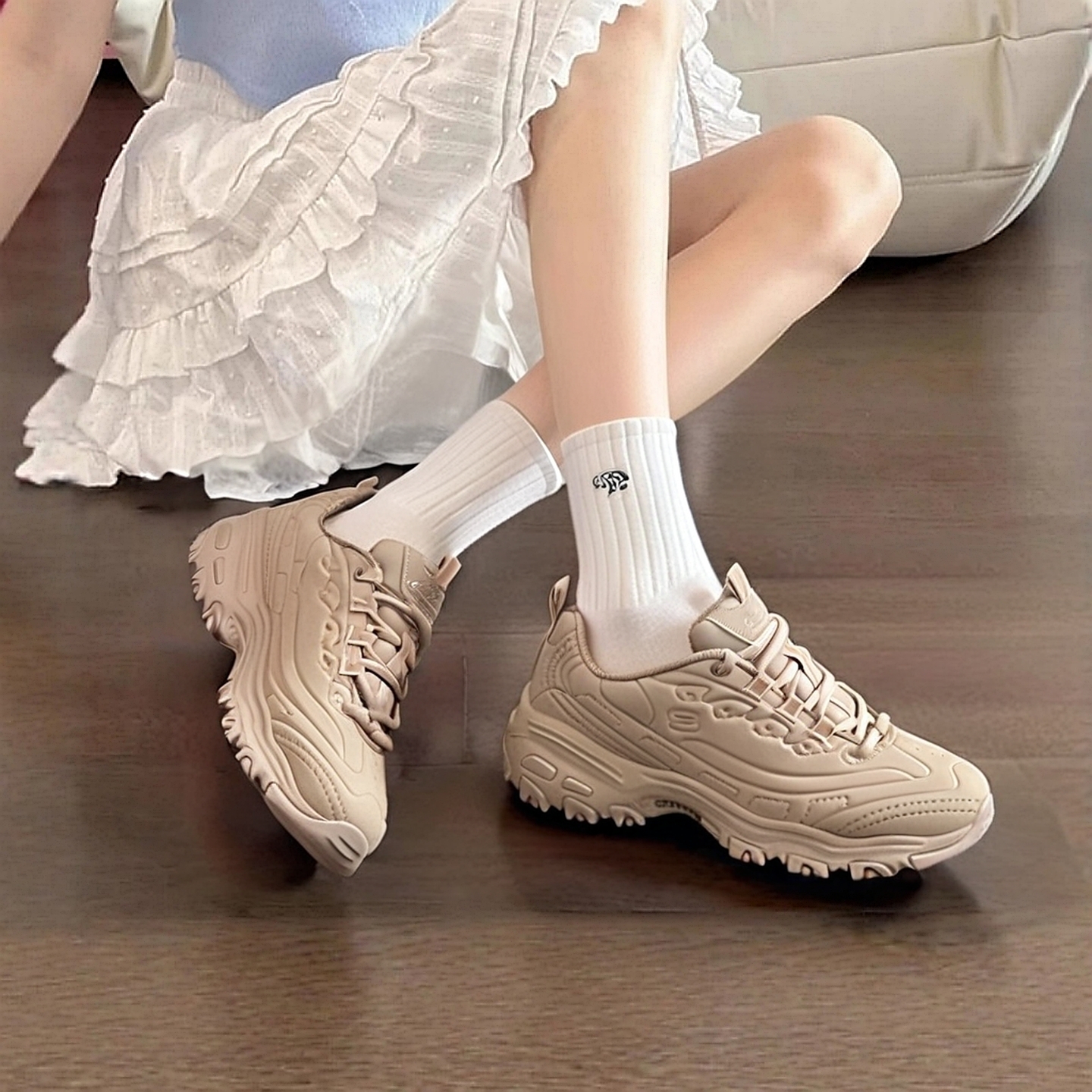 斯凯奇官方正品女鞋熊猫鞋2025冬季新款透气运动鞋厚底显高老爹鞋 - 图1