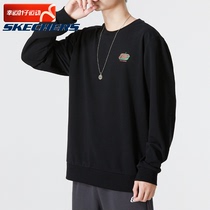 Skechige official web black loose round collar sweatshirt male winter new casual long sleeve hooded sweatshirt running sportswear