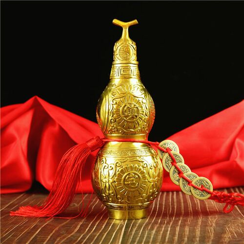 开口黄铜葫芦铜镇家居摆件挂件五帝钱吉祥铜制葫芦送礼佳品 - 图0