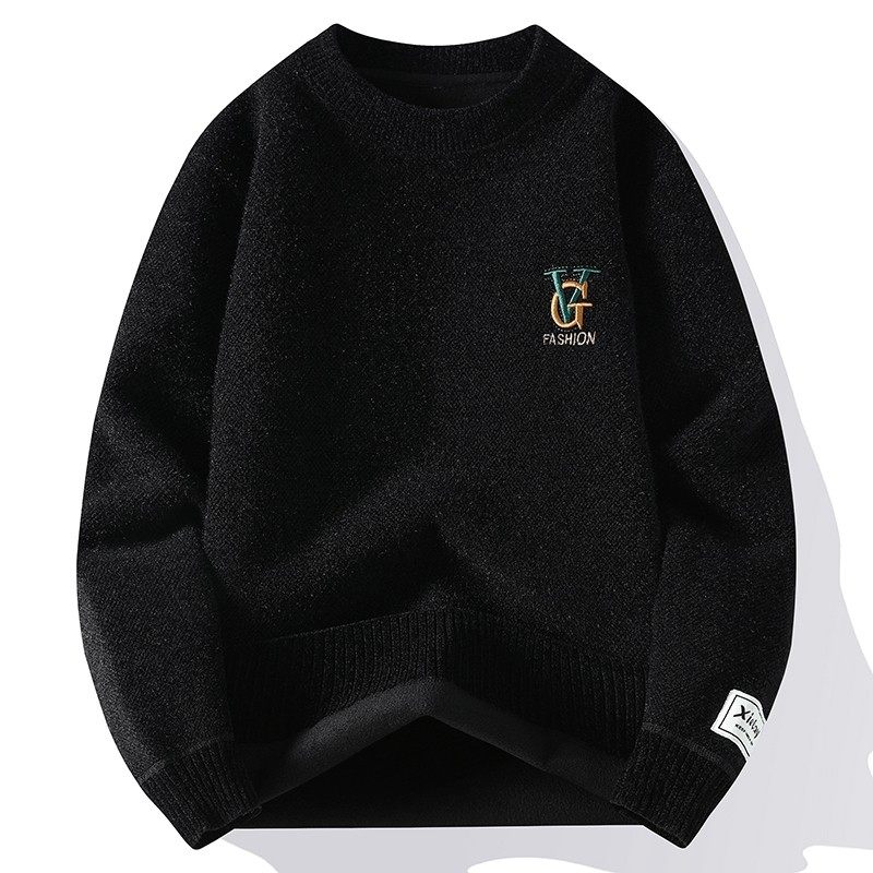 雪尼尔加绒加厚刺绣毛衣男秋冬季保暖针织打底衫宽松内搭男装线衣,淘宝优惠券,粉丝福利购,淘宝优惠卷