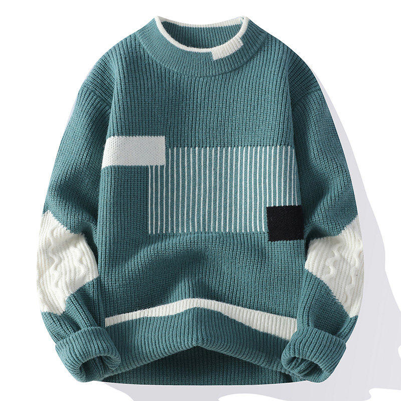 2025秋冬季新款假两件毛衣男士圆领线衣青少年加厚保暖打底针织衫,淘宝优惠券,粉丝福利购,淘宝优惠卷