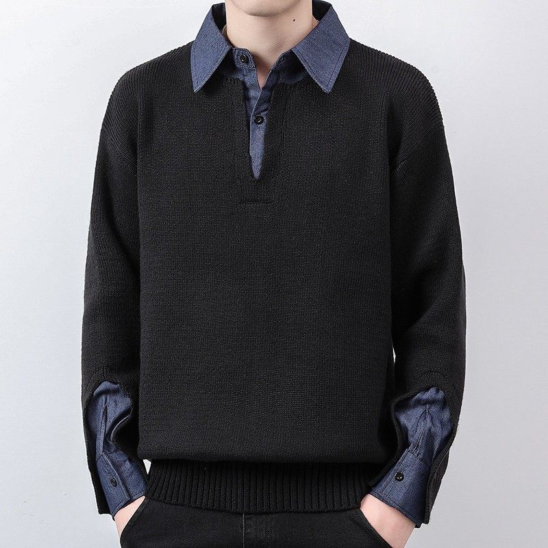 设计师款假两件毛衣男冬季2024新款衬衫领针织衫男士加厚保暖线衣,淘宝优惠券,粉丝福利购,淘宝优惠卷