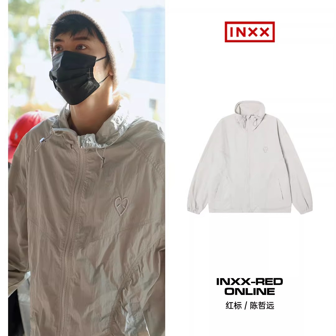 明星同款 INXX潮牌运动感外套撞色包针绣抽皱结构夹克上衣情侣装 - 图0