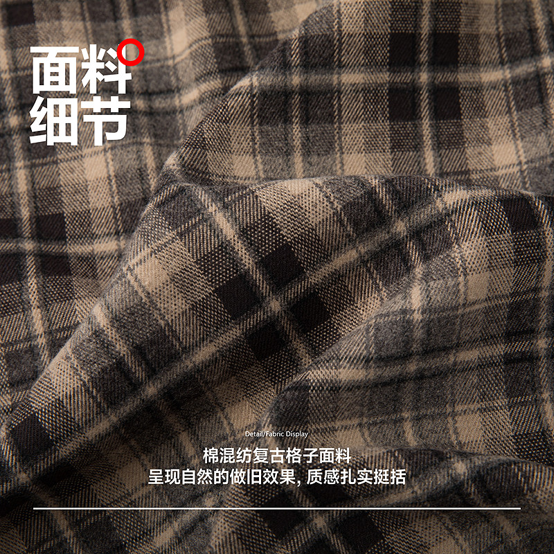 明星同款 INXX美式复古撞色拼接格纹衬衫男女连帽宽松休闲上衣