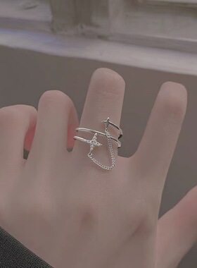 925纯银链条流星双层戒指女小众设计感指环高级轻奢开口戒食指戒