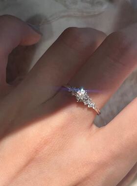 S925银超闪圆形锆石戒指女轻奢高级感精致清冷感食指戒小众设计